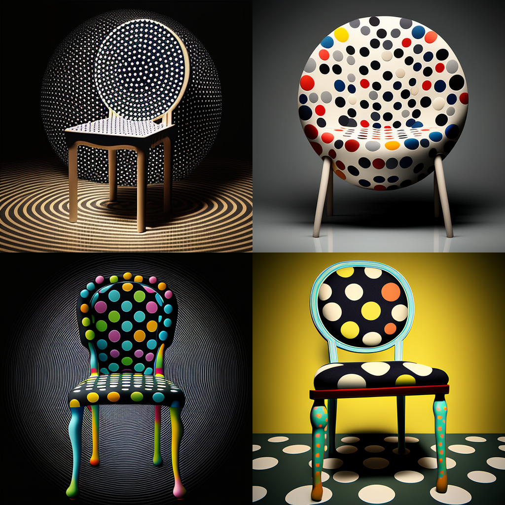 chairs, ben-day dots