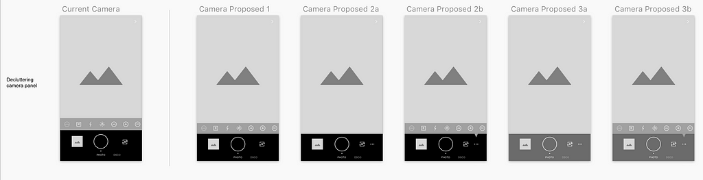 Low-fidelity camera panel explorations.