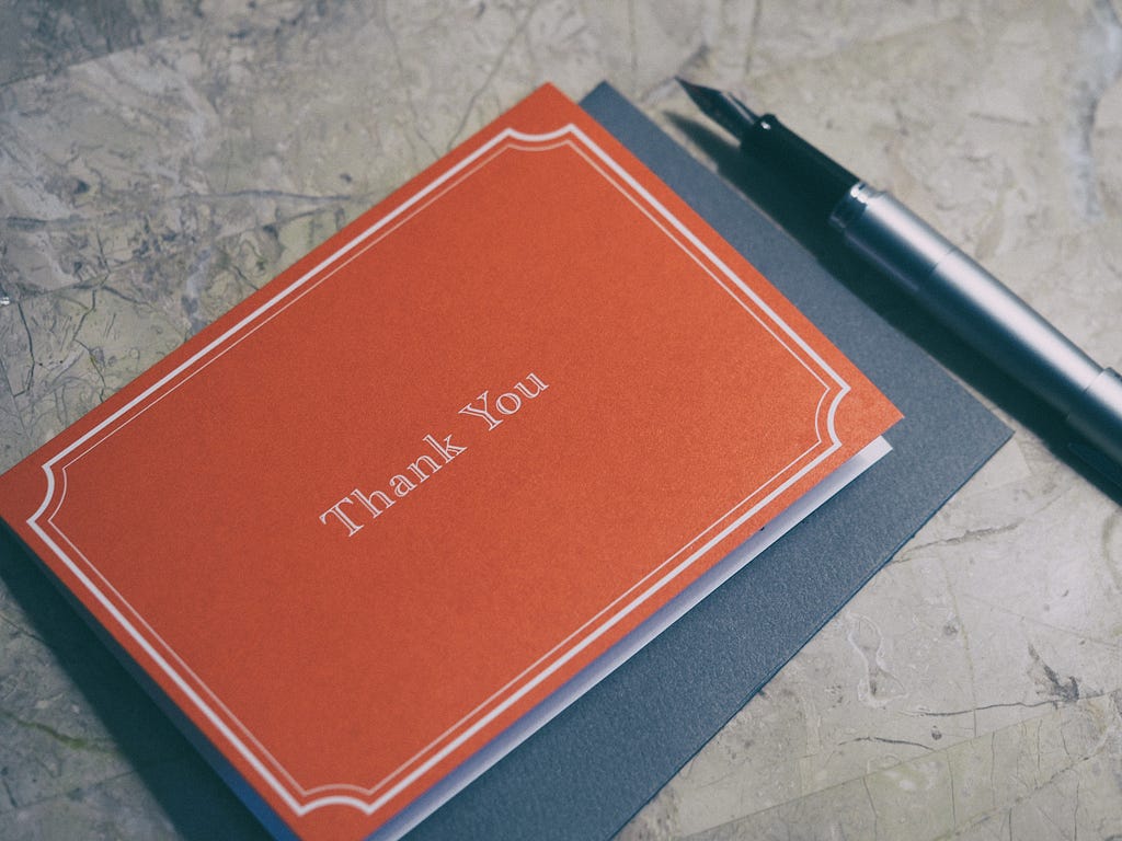 Thank you cards with the text thank you in the middle