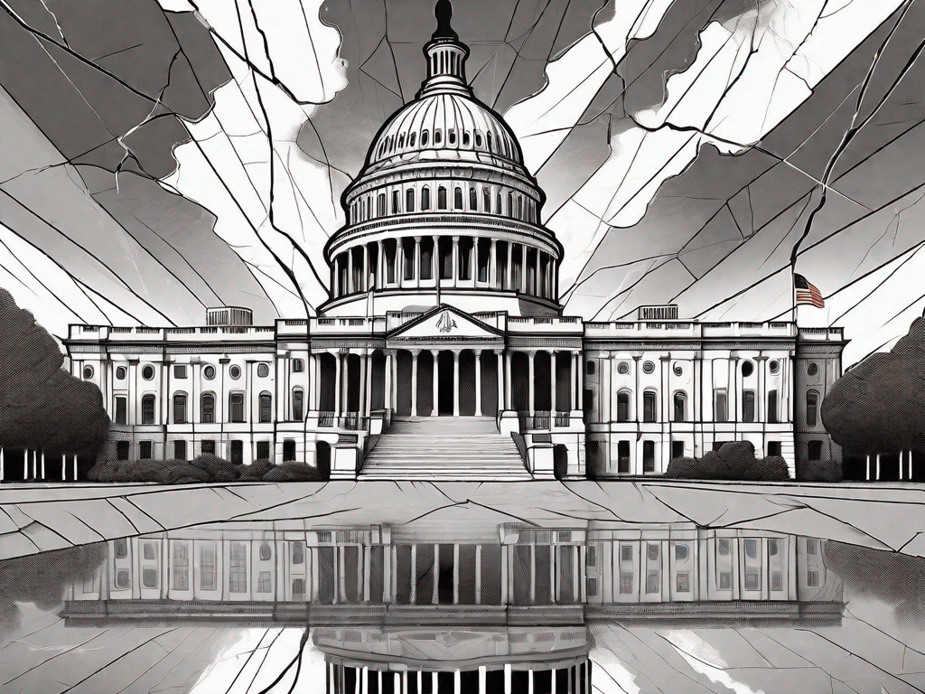 The US Capitol building in black and white with a reflection