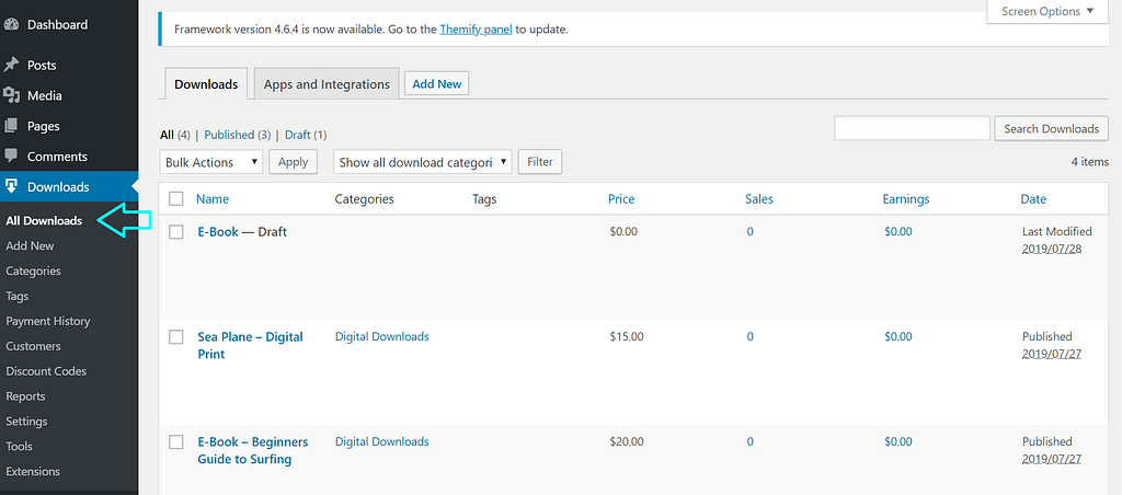 Easy Digital Downloads WordPress plugin all products page