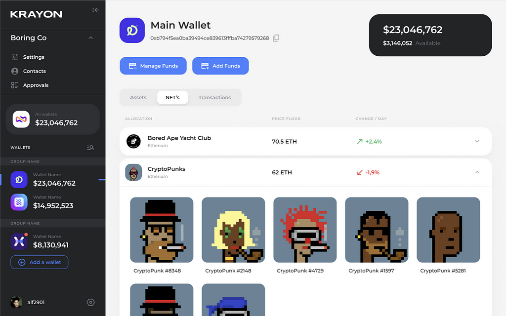 user interface for Krayon’s NFT wallet