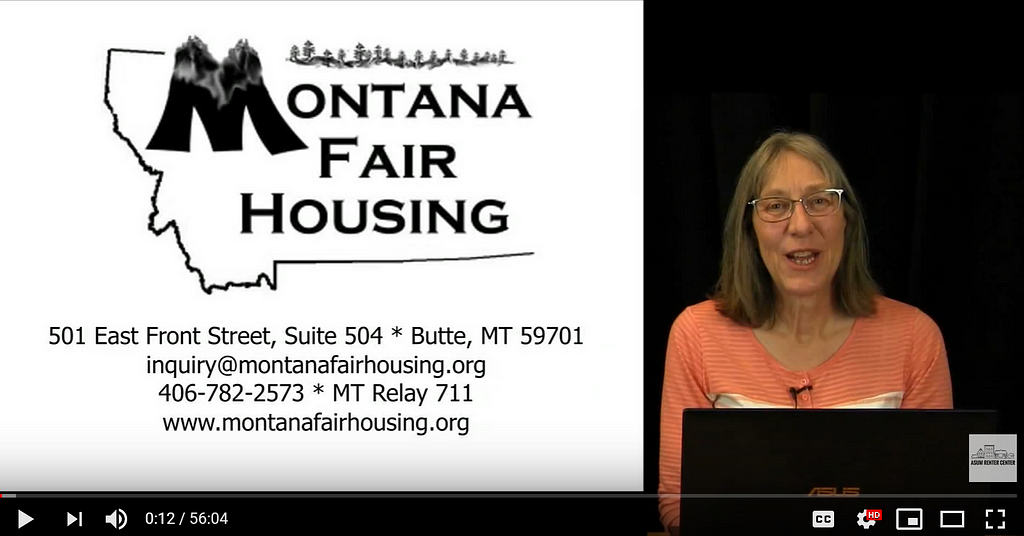 Screen Capture of Pam Bean’s YouTube video on Fair Housing and Discrimination.