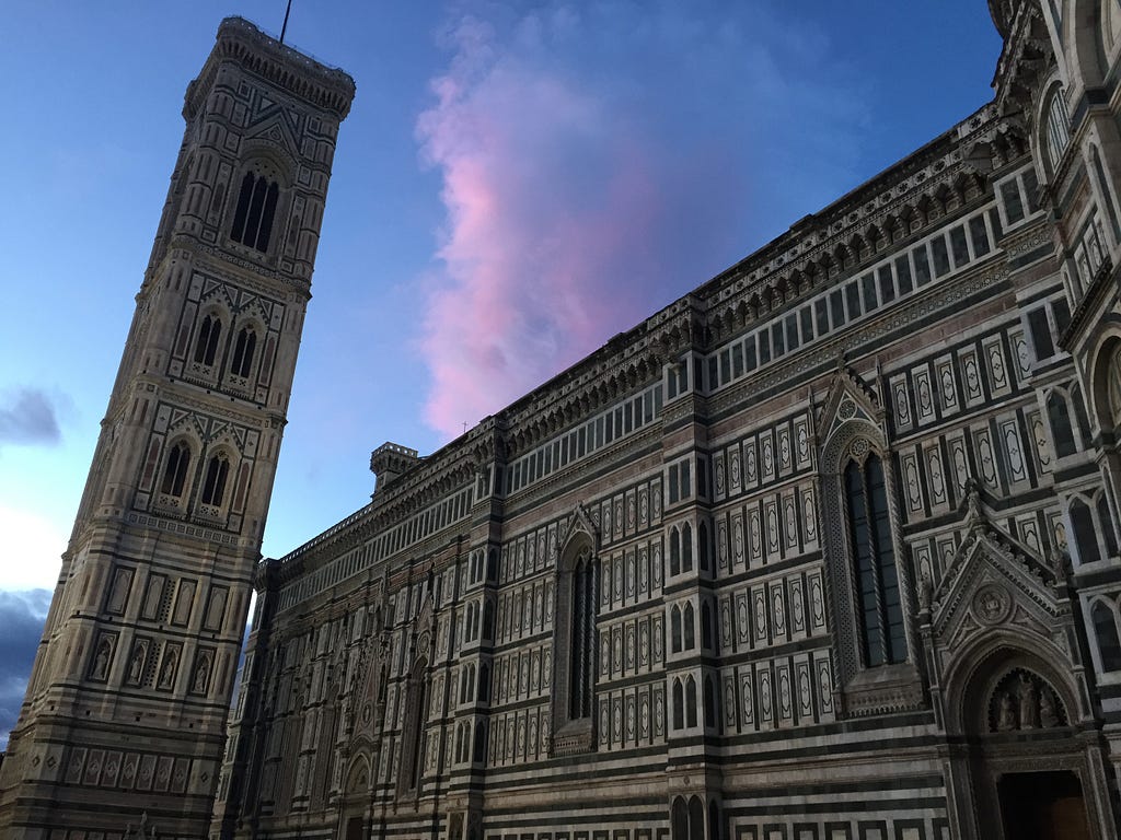 Evening sky and a church in Florence, Italy.