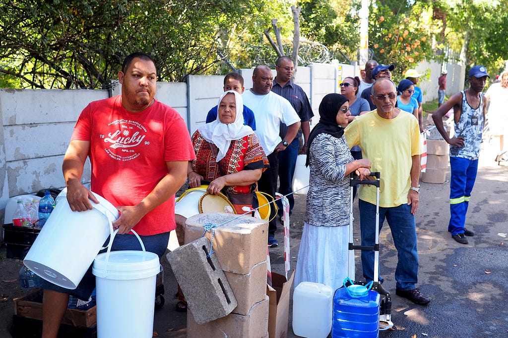 The water crisis in Cape Town, South Africa has sent people to harvest water from natural springs daily.