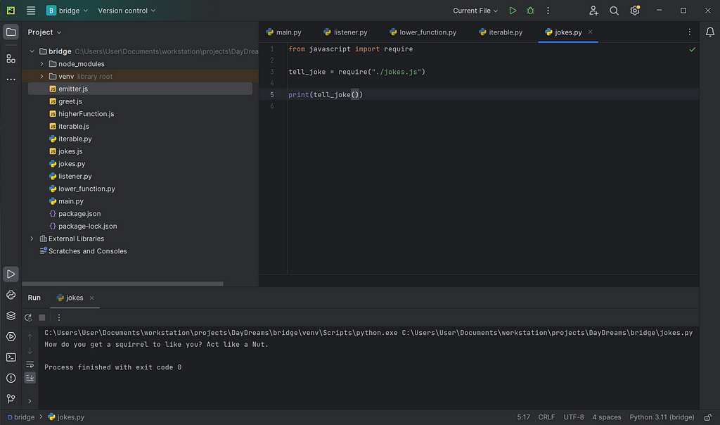 Calling the tell joke JavaScript function from Python