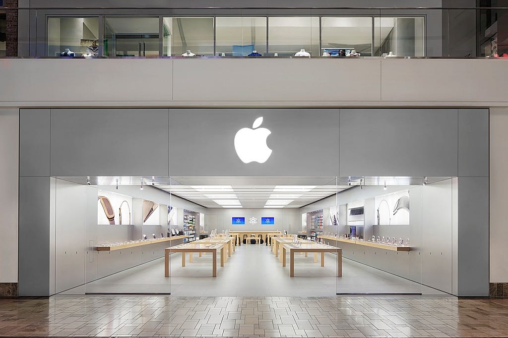 An empty Apple Store photographed from the outside