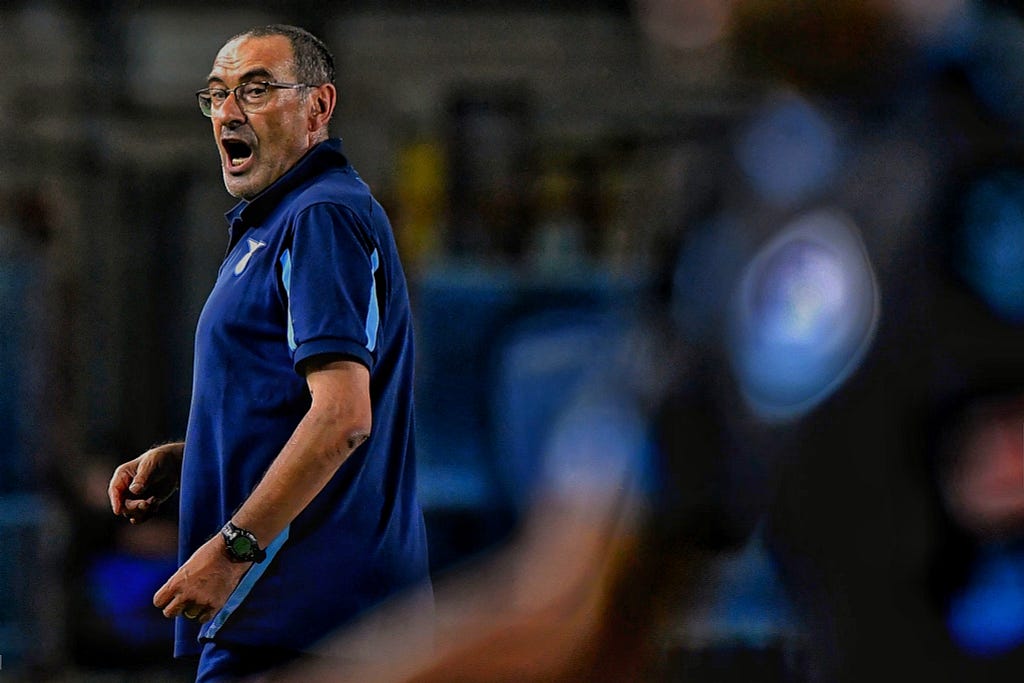 Image of Maurizio Sarri - The new Head Coach of Lazio in the game against Empoli in the first match day of Serie A on Saturday night, 21st of August, 20