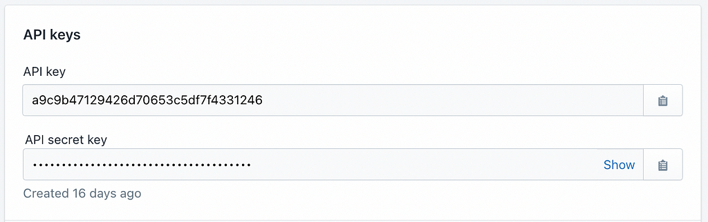 API keys and API secret key