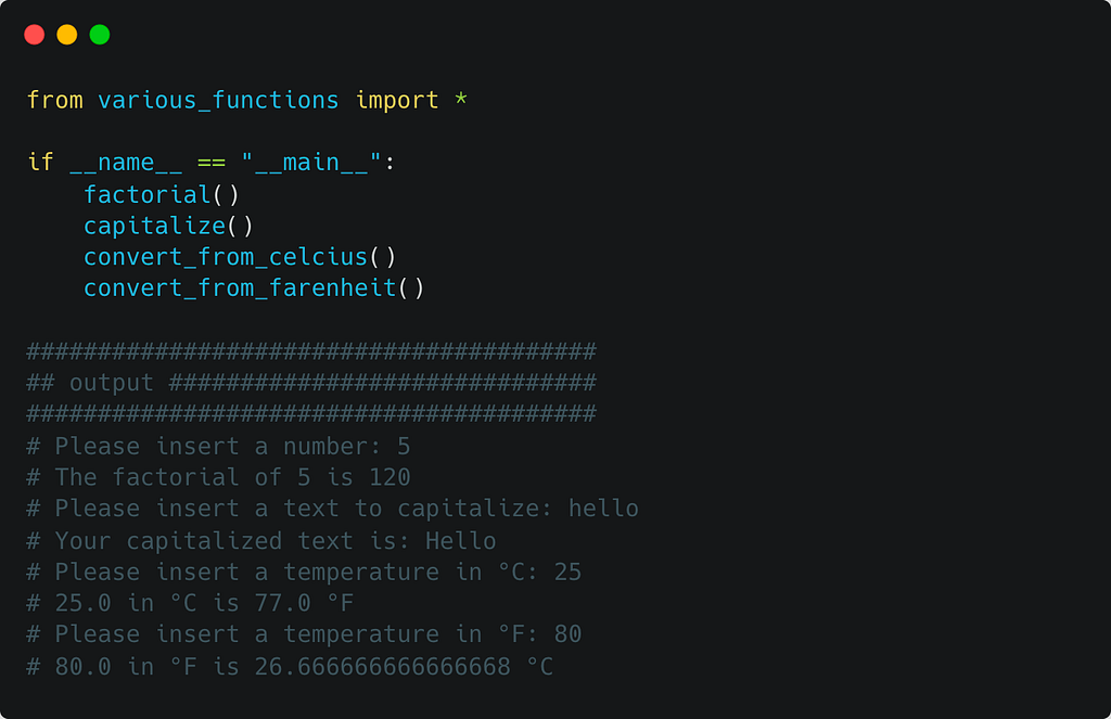 calling functions with output