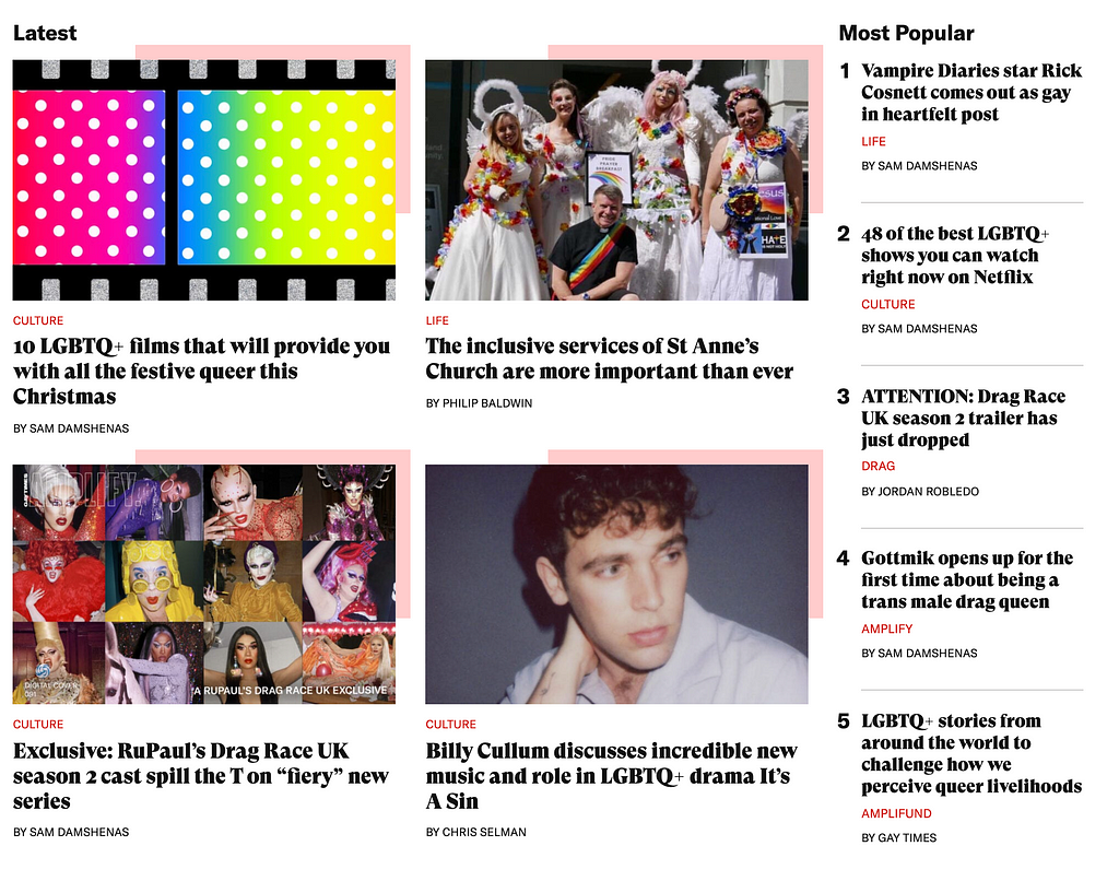 Recent stories on GayTimes.co.uk: LGBTQ+ films & TV reviews, musician interviews & an inclusive church called St Anne’s.