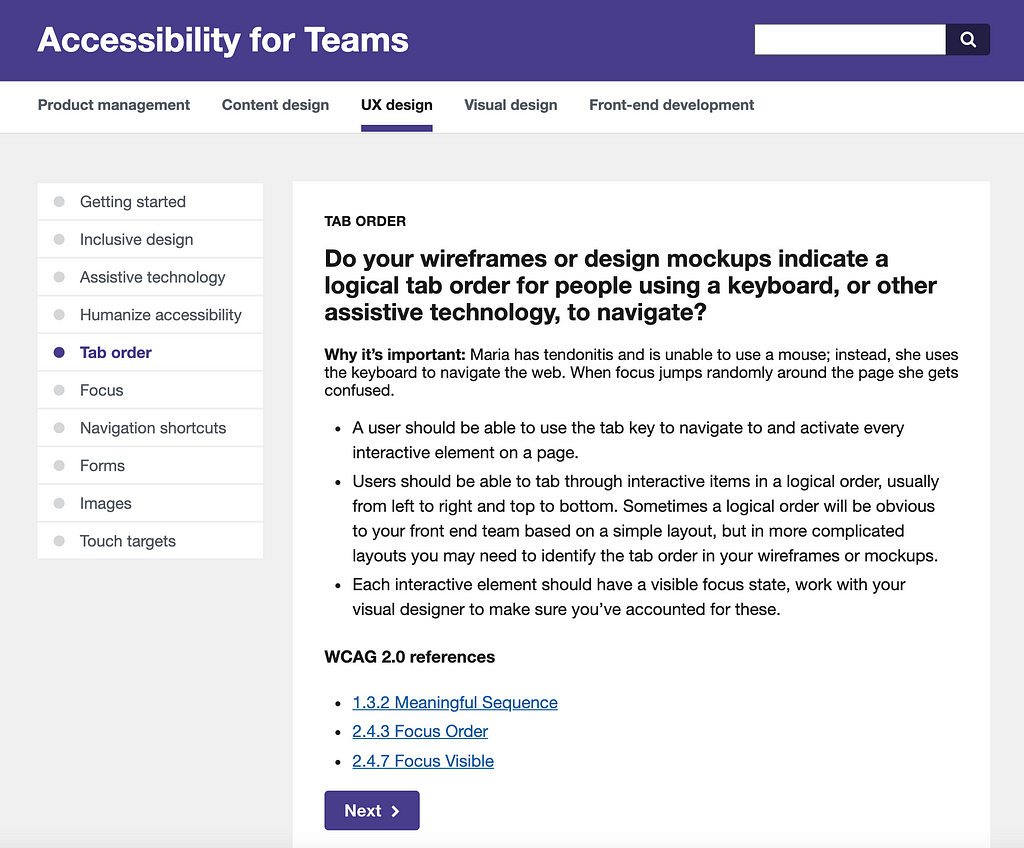 Accessibility guidelines website screenshot