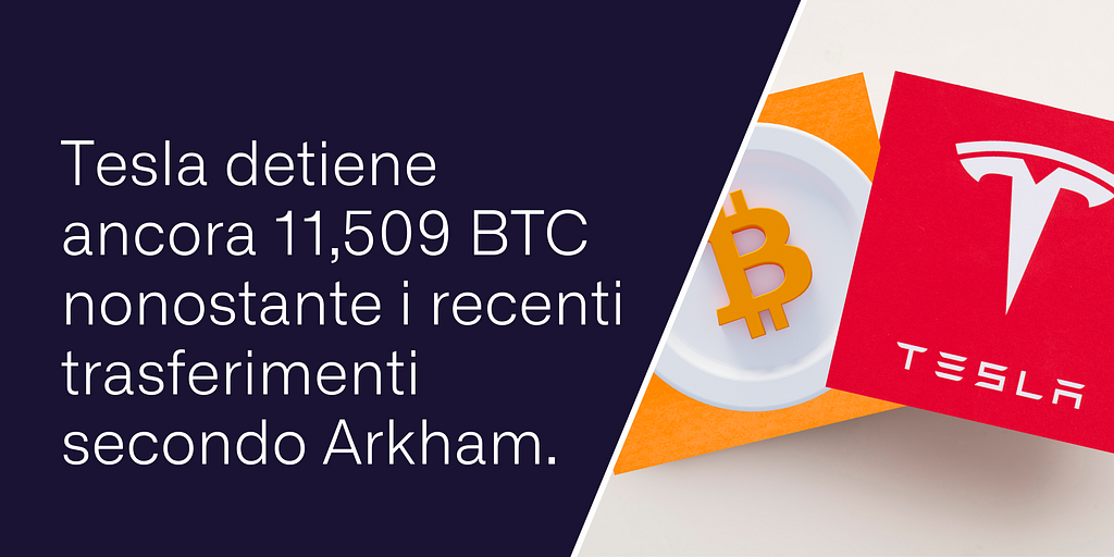 Tesla detiene ancora 11,509 BTC nonostante i recenti trasferimenti secondo Arkham.