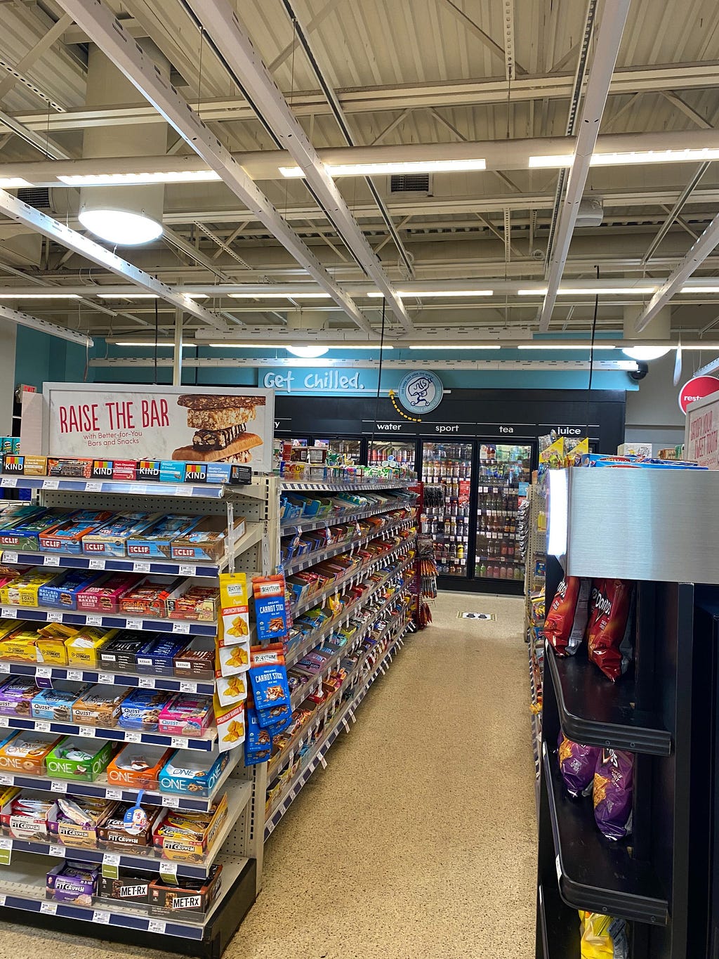 High-quality sensor hardware on the ceiling tracks every item in the convenience store as you shop.