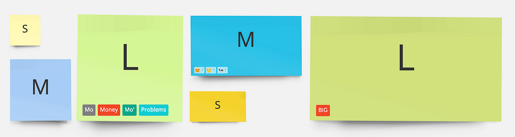 Virtual post-it notes of various sizes.