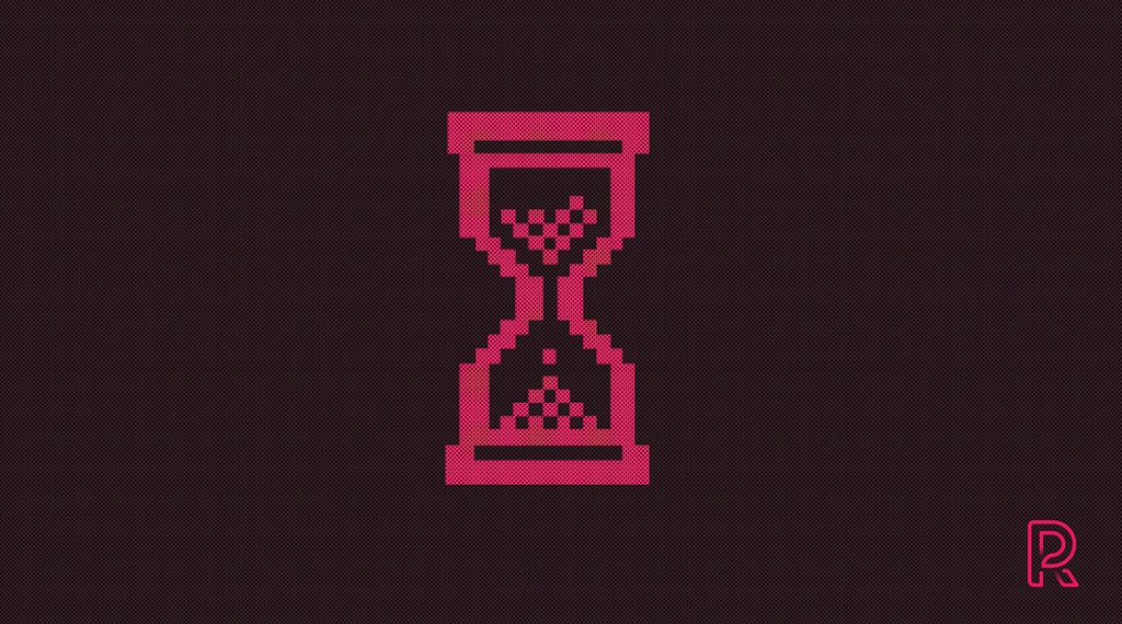 A pixelated hourglass-icon