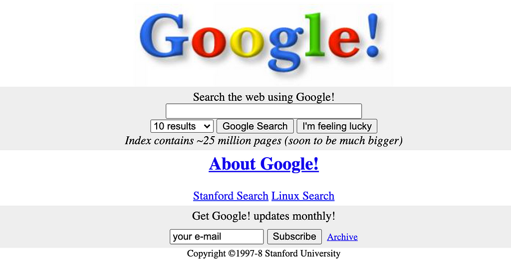 A graphic showing how Google looked in the 1990s.