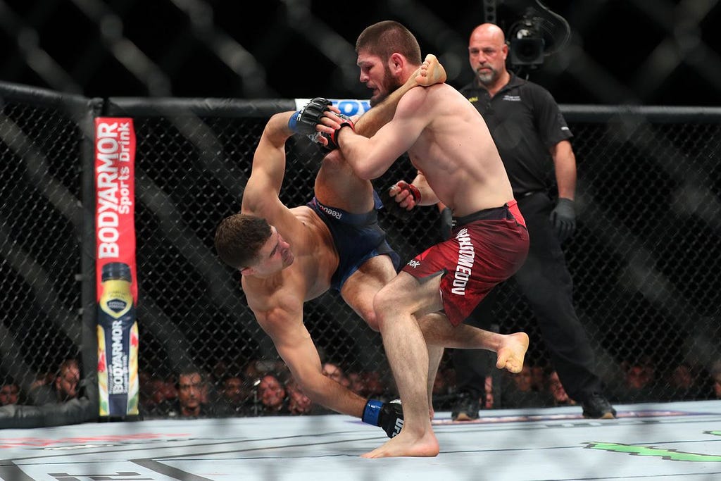 Former lightweight UFC champion Khabib Nurmagomedov is an extremely skilled wrestler, which has propeled him to success despite his subpar striking.