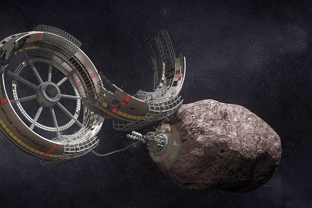 A futuristic look of asteroid mining