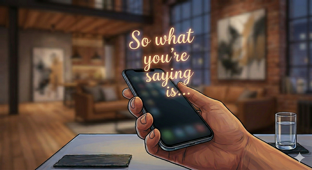 A visualization of paraphrasing by suggesting an intelligence within your smart phone is confirming via communication.