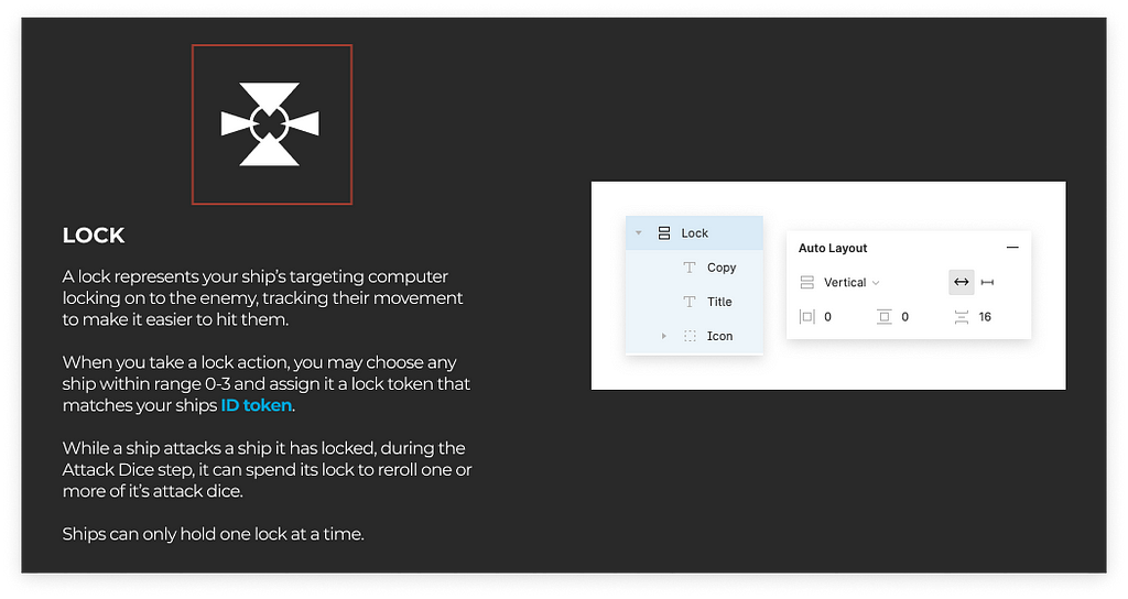 An example of the auto layout settings. It shows the arrangement is set to vertical, with 16 pixels of vertical spacing.