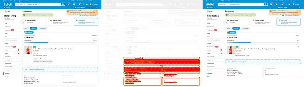 Example diffrences detected because of layout shifting