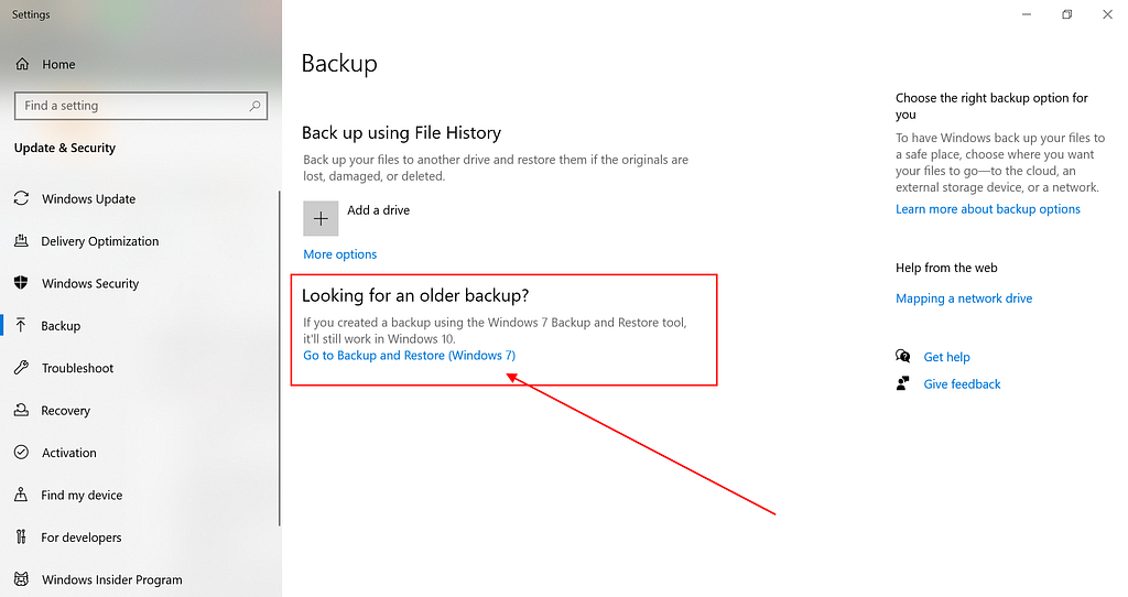 use older backup option to restore files