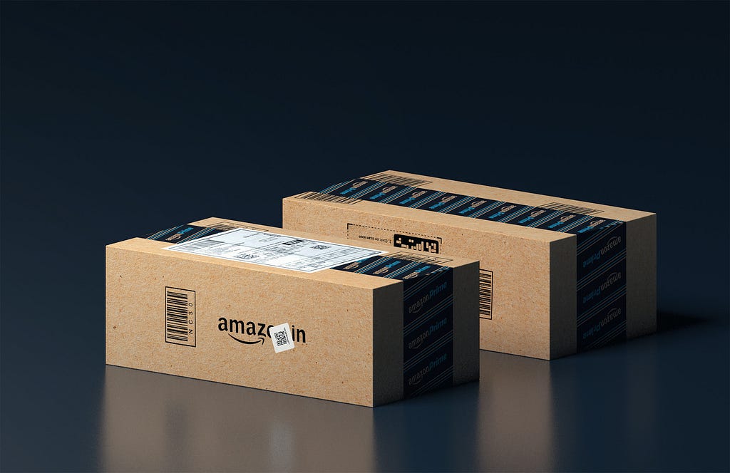 An image of Amazon boxes on a black background.
