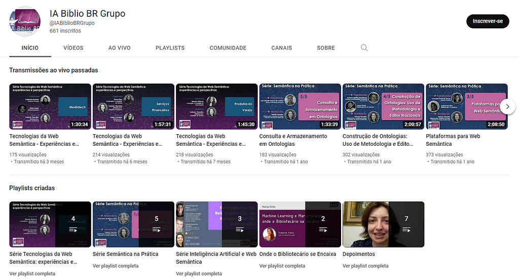 Home do canal IA Biblio BR Grupo no Youtube.