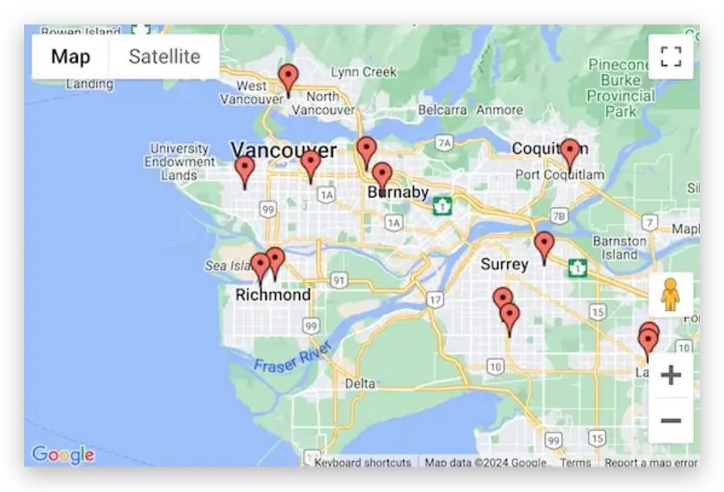 Here’s a summary of basic information for each office in the Greater Vancouver area, including phone numbers, addresses, and a compilation of overall rankings and characteristics based on user reviews.