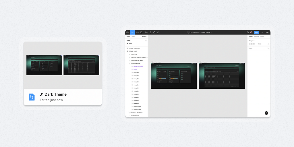 Screenshots of a Figma file thumbnail and file for an “exploration” type file