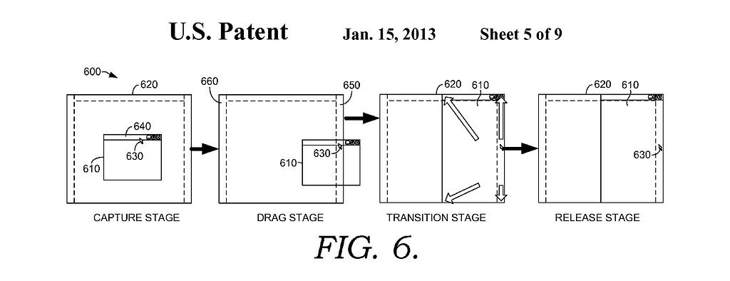 Patent drawing for the Aero Snap interaction