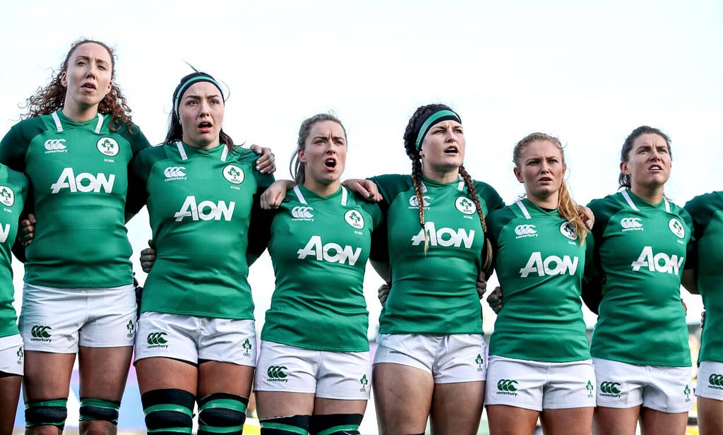An image of the Irish women’s rugby team, showing the fairly significant differences in height and body mass that don’t actually exist.