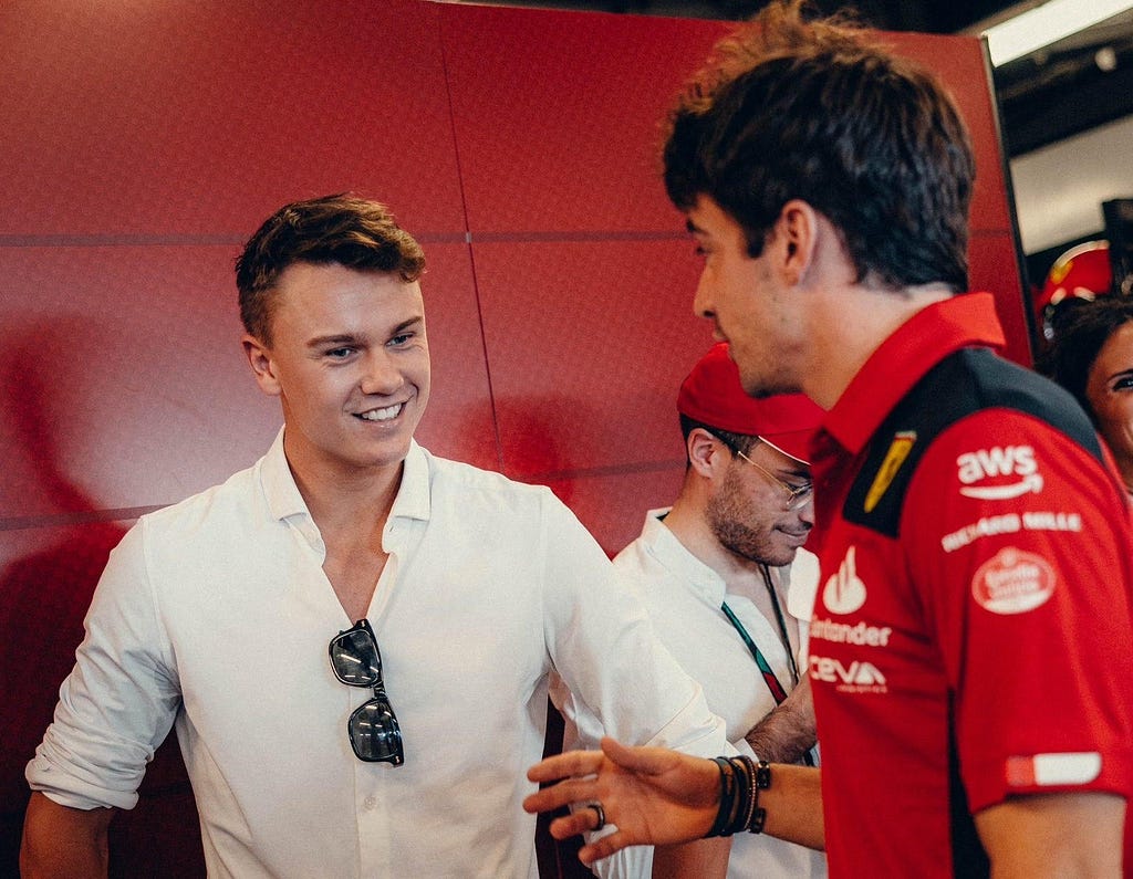 Ferrari’s Charles Leclerc hosted Holger Rune at the Abu Dhabi Grand Prix. | Image Credit: Holger Rune/Instagram via Getty Images.