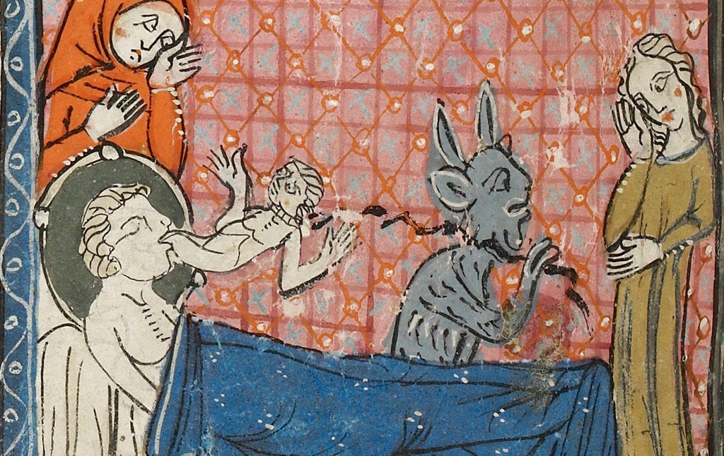 A medieval illustration of a bizarre fable