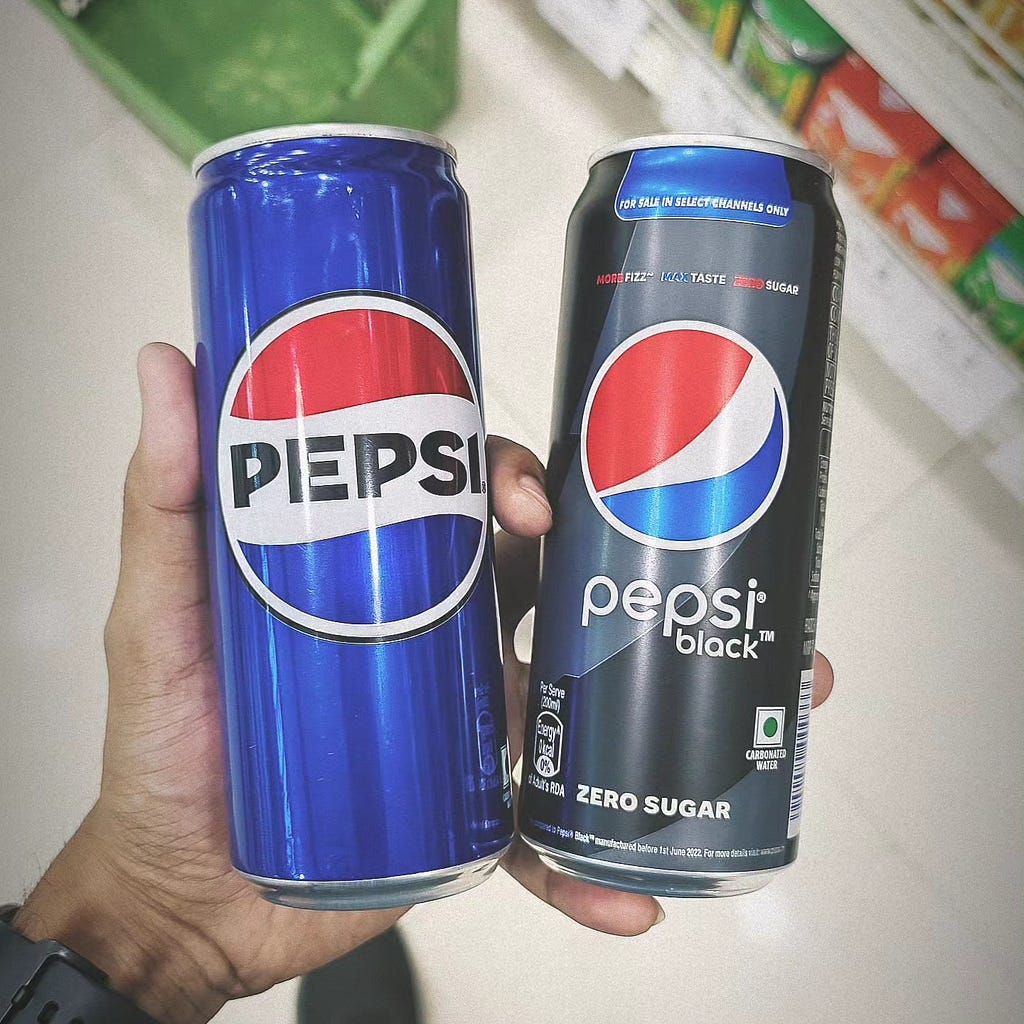 Pepsi can packaging design comparison documented by author….