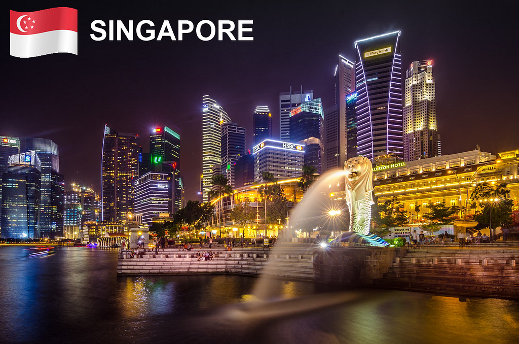 The Merlion with Marina Bay Skyline at the background. Singapore.