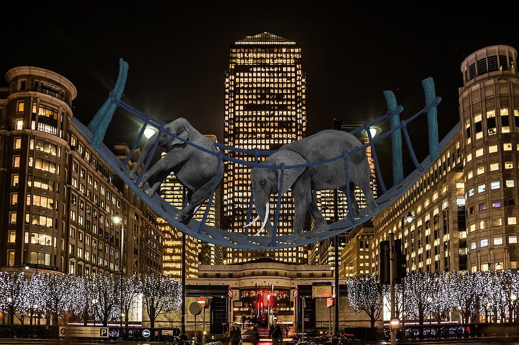 Elephant display in front of store