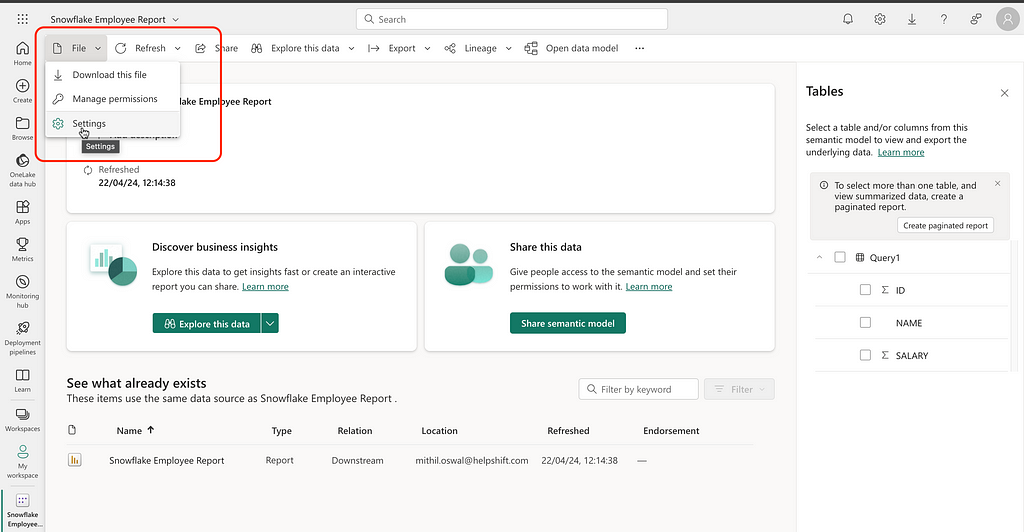 Semantic model settings