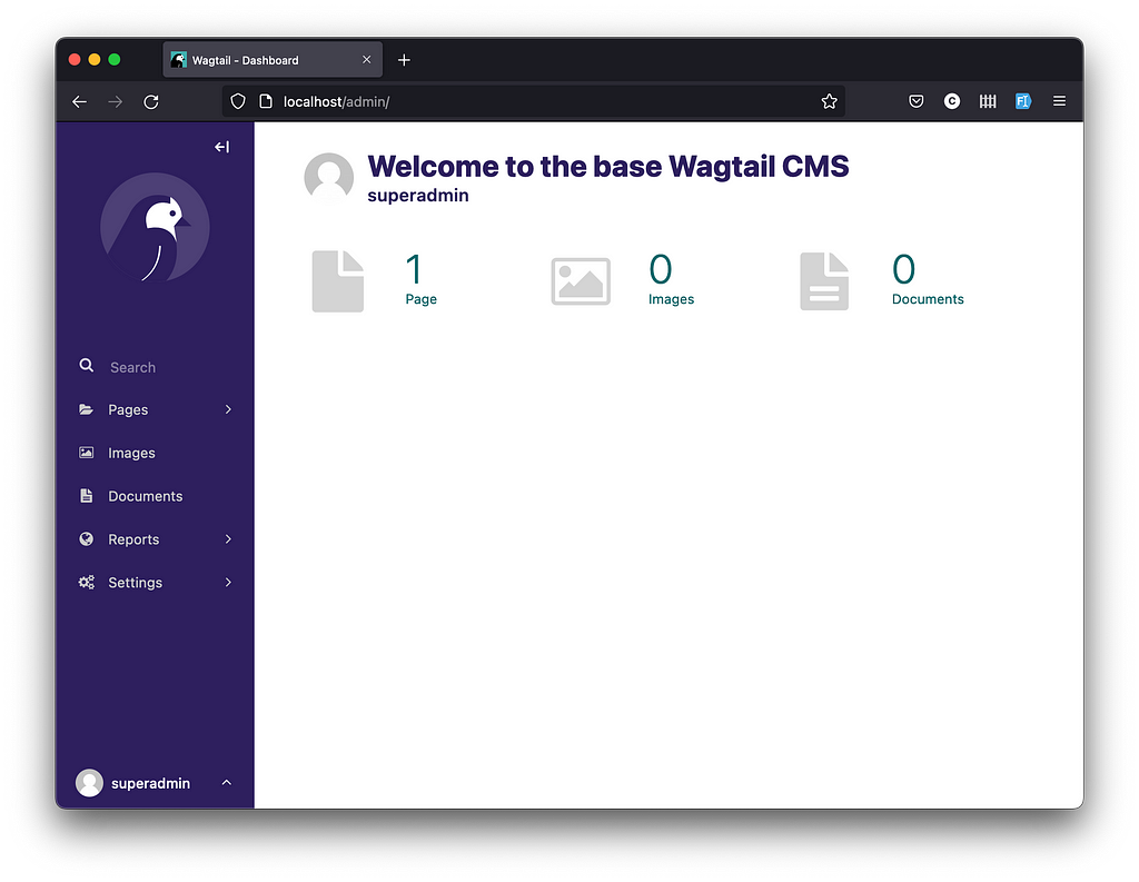 screenshot of Wagtail admin site