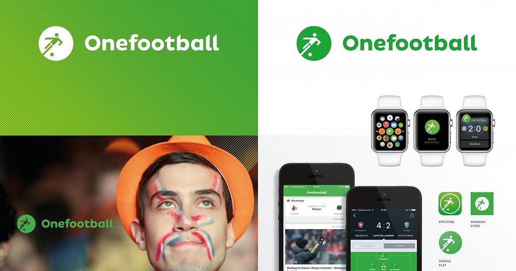 The old OneFootball design and logo, all in green