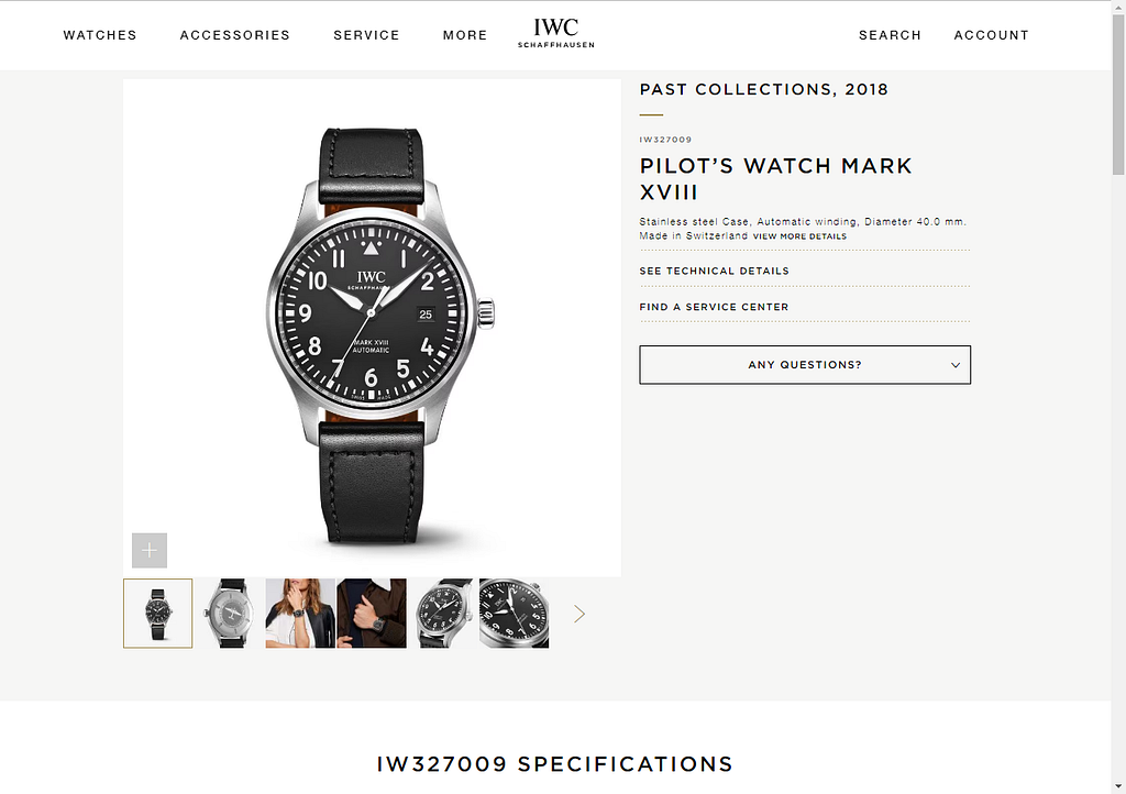 IWC Pilot’s Watch Mark XVIII watch on the official website