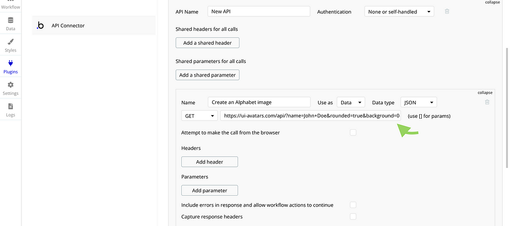 A picture of our API connector with the endpoint pasted