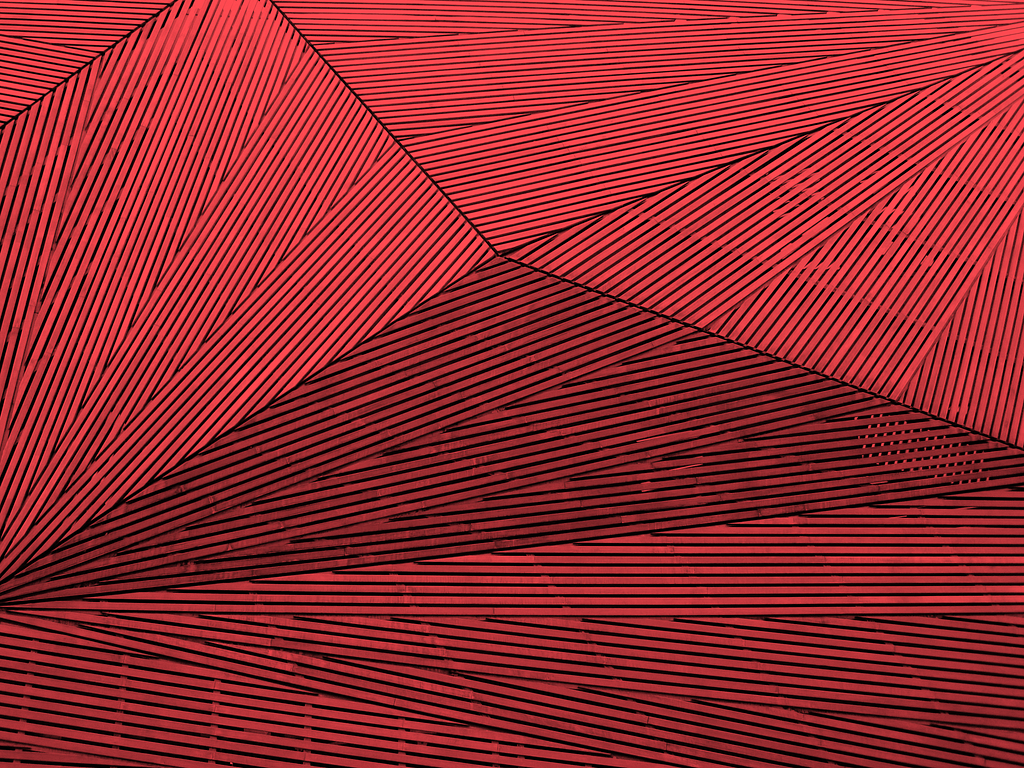 Black parallel lines converging into different triangular shapes with a red filter.