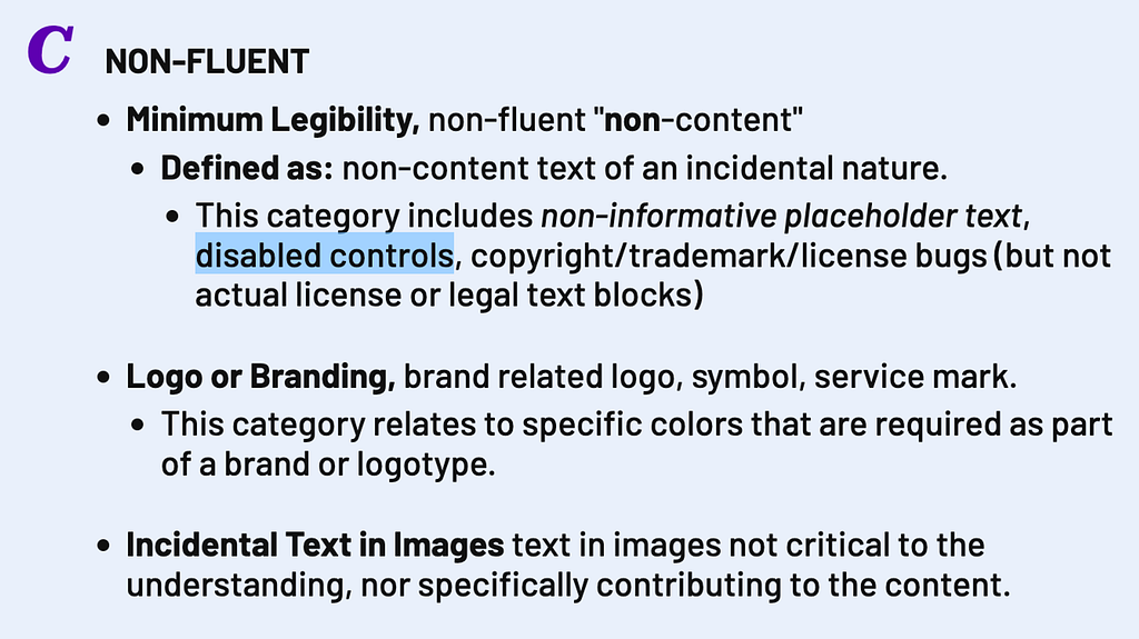 Screenshot showing the definition of the non-fluent use case from the ARC website