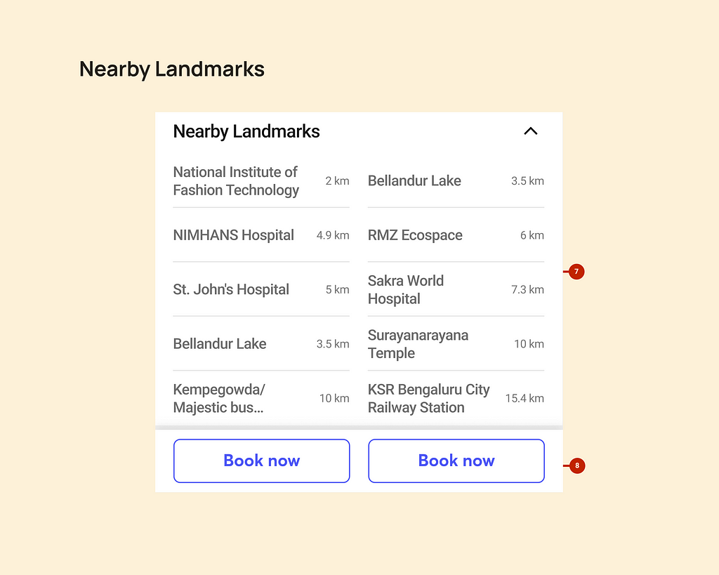 Visual representation of Landmarks and Call-to-action buttons