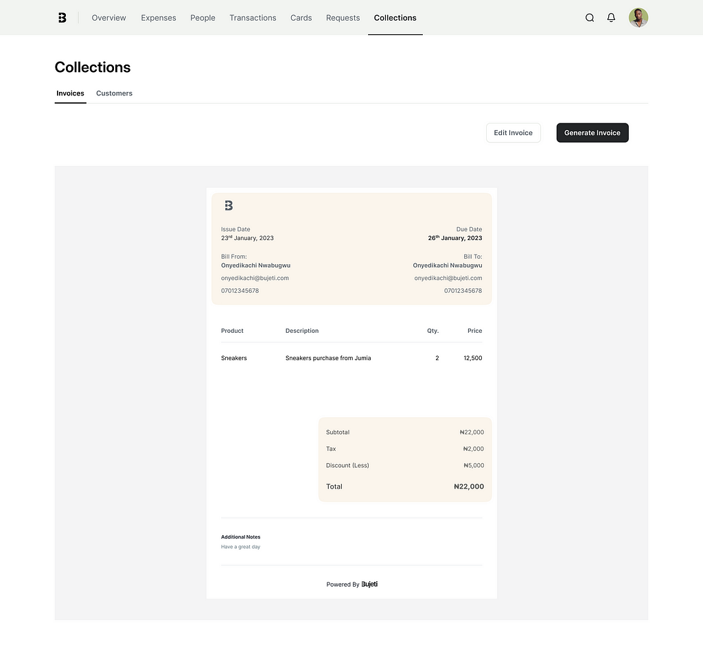 Invoice Preview For Invoicing Feature On Bujeti