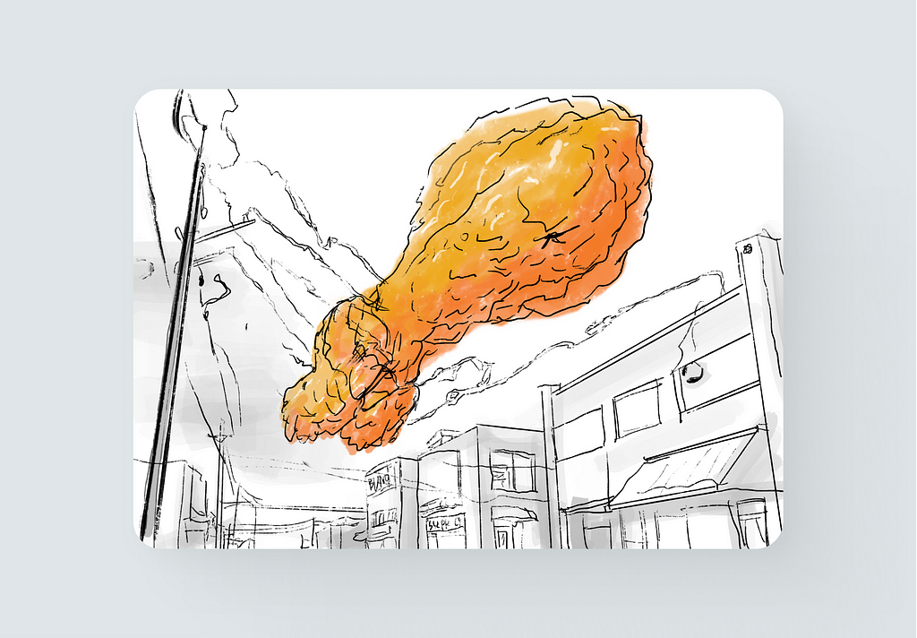 A Huge KFC Fried Chicken Floating in the sky
