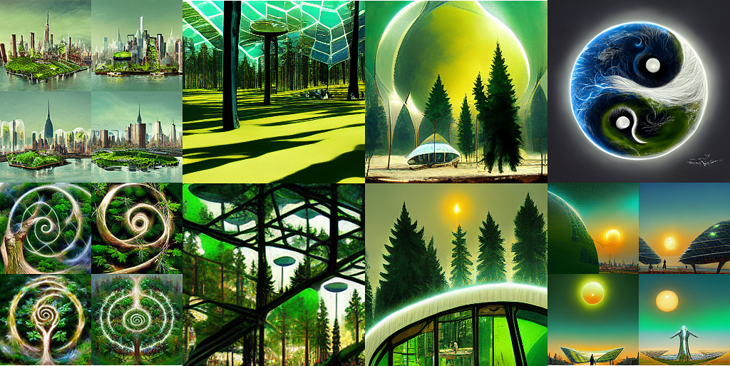 Creative visualizations of a Solar Punk future where our economy works in harmony with Earth’s ecology.