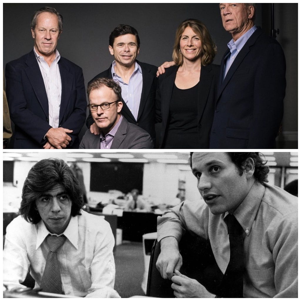 The spotlight team of the Boston Globe (pictured above) Bob Woodward and Carl Bernstein (pictured below).
